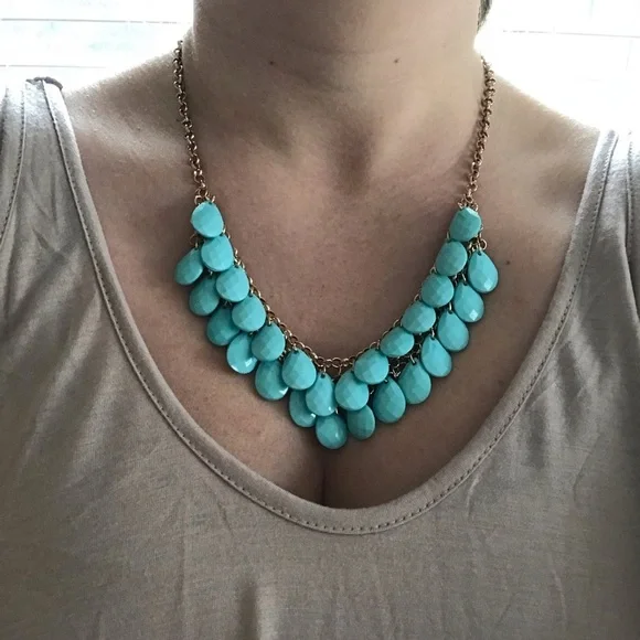 π·Turquoise and gold bib necklace - Picture 3 of 6